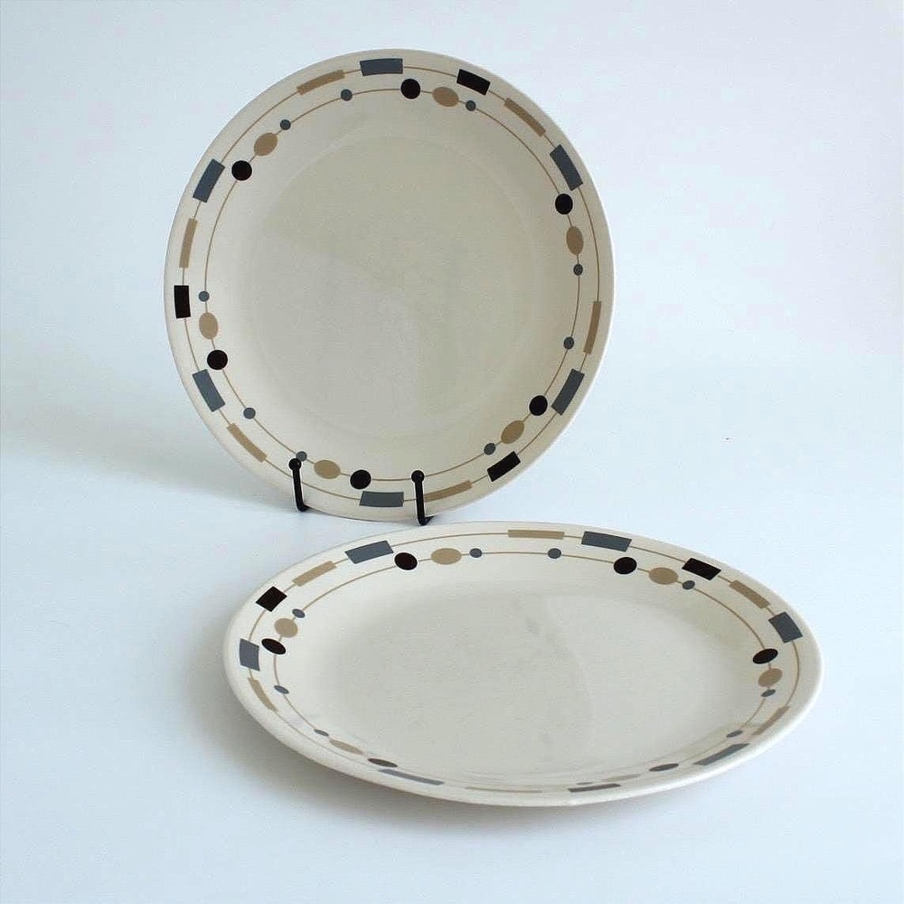 Corelle City Block Dinner Plates Set of 2 Vitrelle Glass MCM Geometric USA Made
